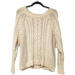 AERIE Crew Neck Long Sleeve Pullover Light Pink Cable Knit Sweater Sz M